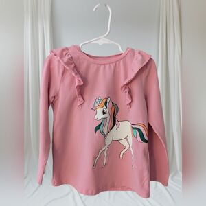 H & M Girls Charming Pink Unicorn Long Sleeve Tee Size 4-6